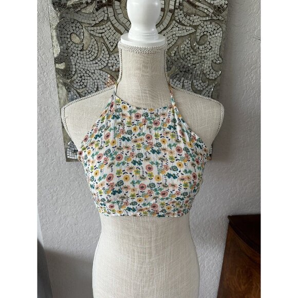 Floral Halter Crop Top With Adjustable Tie Back By Chung Woo size S - Picture 1 of 4